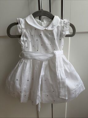 MonnaLisa White Dress with Collar Logo Embellishment